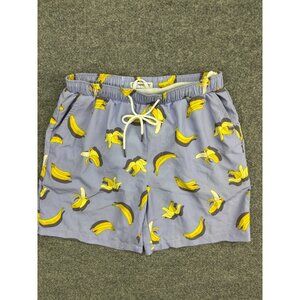 Mossman Australia Swim Shorts Men's Medium Blue Banana Print Lined Pockets